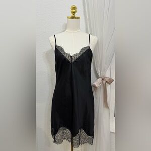 NEW Victorias Secret Vintage Y2K 90s Black Lace Chemise Lingerie Slip Dress SZ S